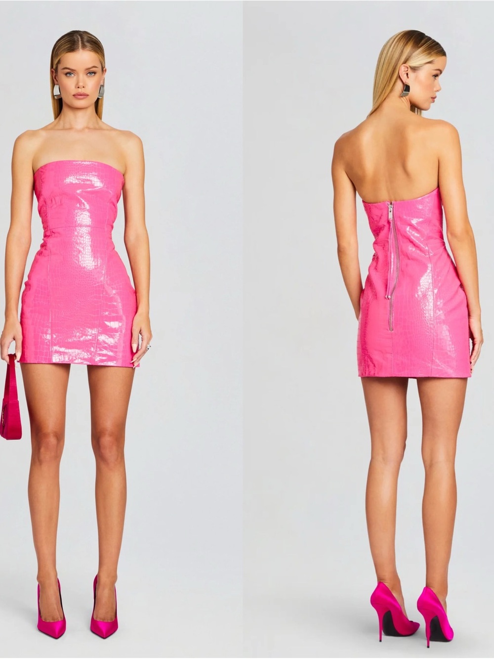 Retrofete Pink Kimora Leather Croc Embossed Mini Dress Small
